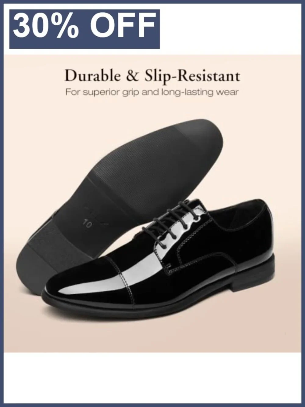 Men's Patent Leather Tuxedo Oxfords Cap Toe Formal Dress Shoes Lace Up